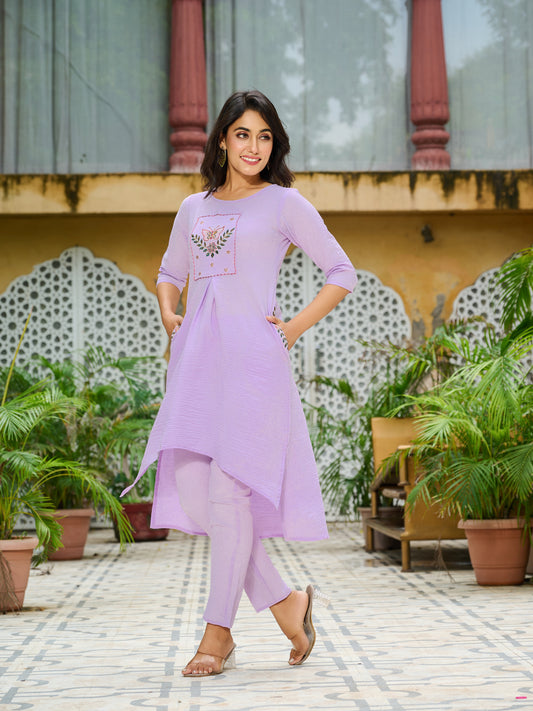 Titli Floral Embroidered A-line Kurta Set with Trousers & Dupatta