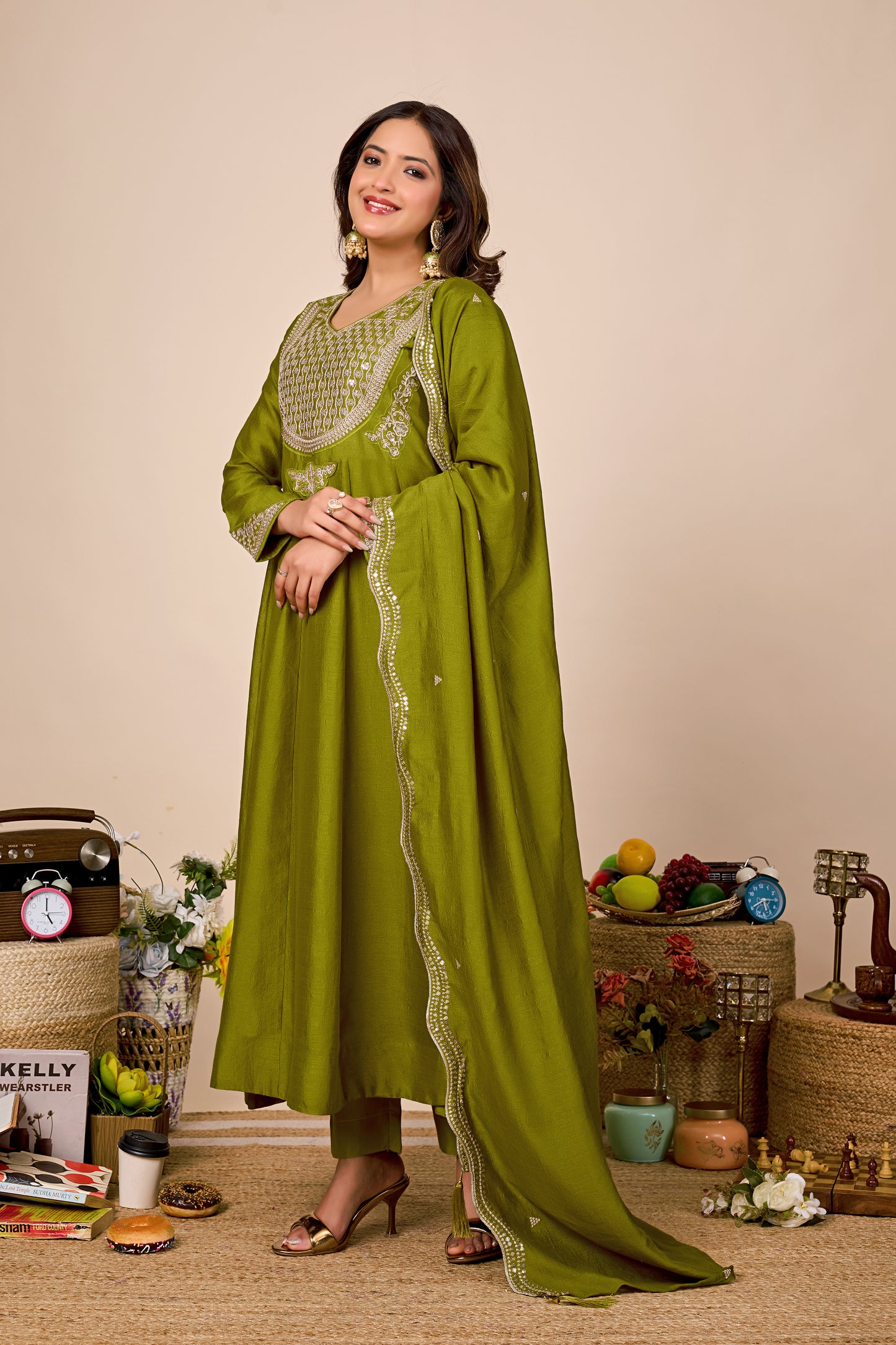 Shagun Embroidered Pure Cotton Anarkali Kurta Set With Dupatta
