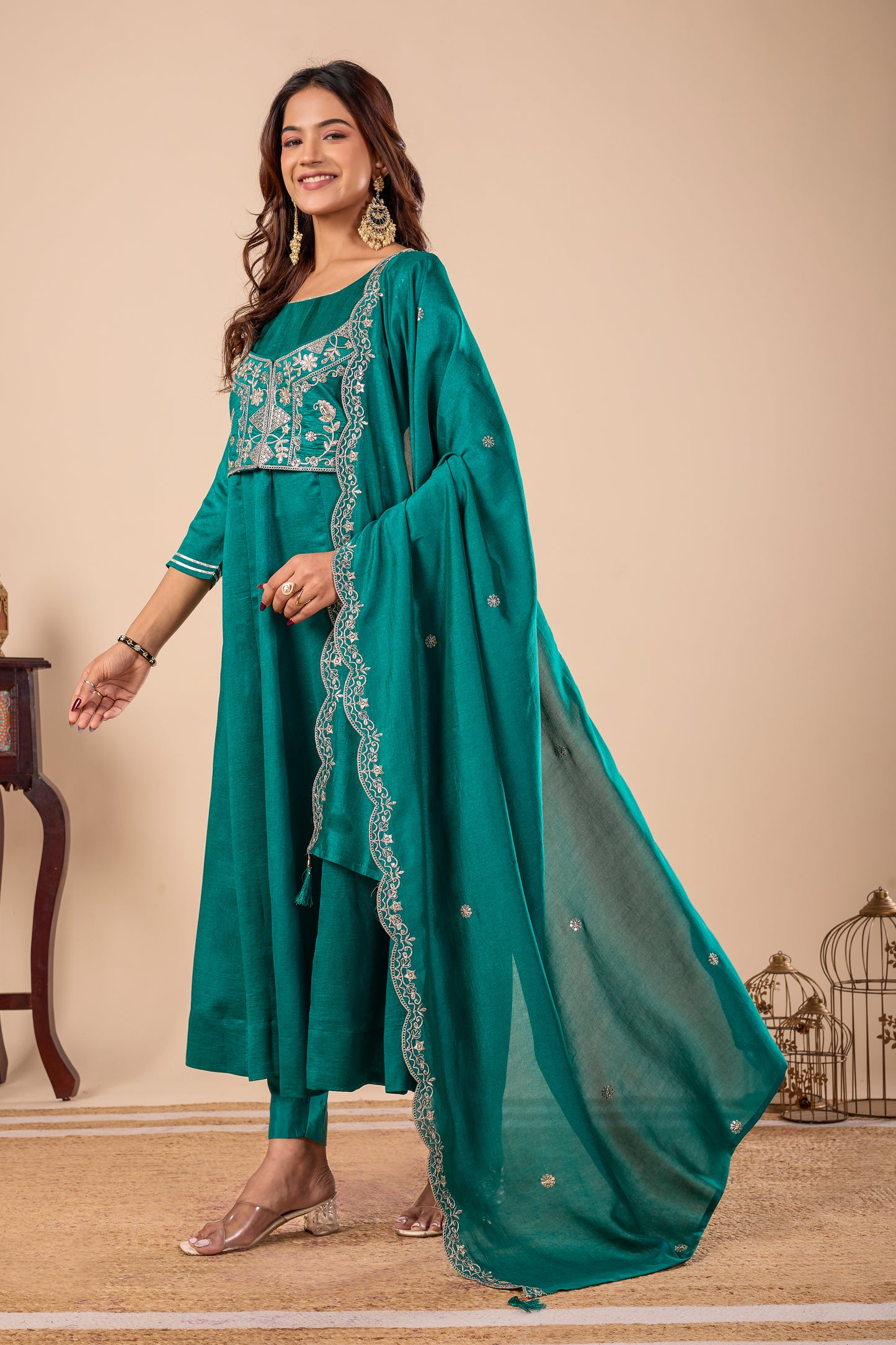 Rama Koti Embroidered Silk Anarkali Kurta With Dupatta Set