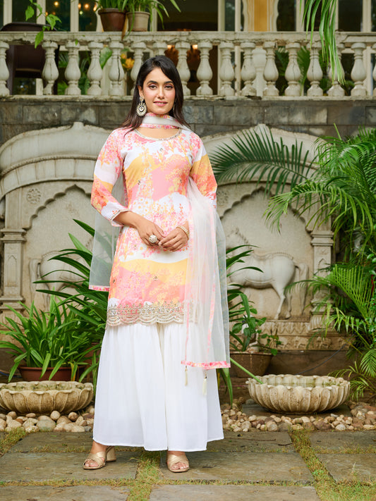 Sadgi Embroidered Printed Sharara Set with Dupatta