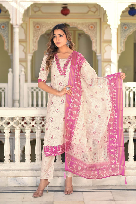 Aarunya Bloom Cotton Kurta Set with Dupatta - Decize Clothing