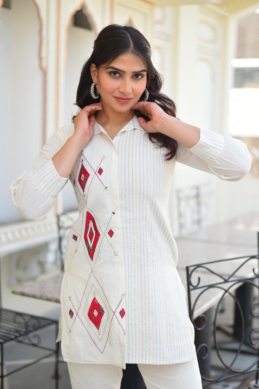 IVORY DIAMOND EMBROIDERED CO-ORD SET - Decize Clothing