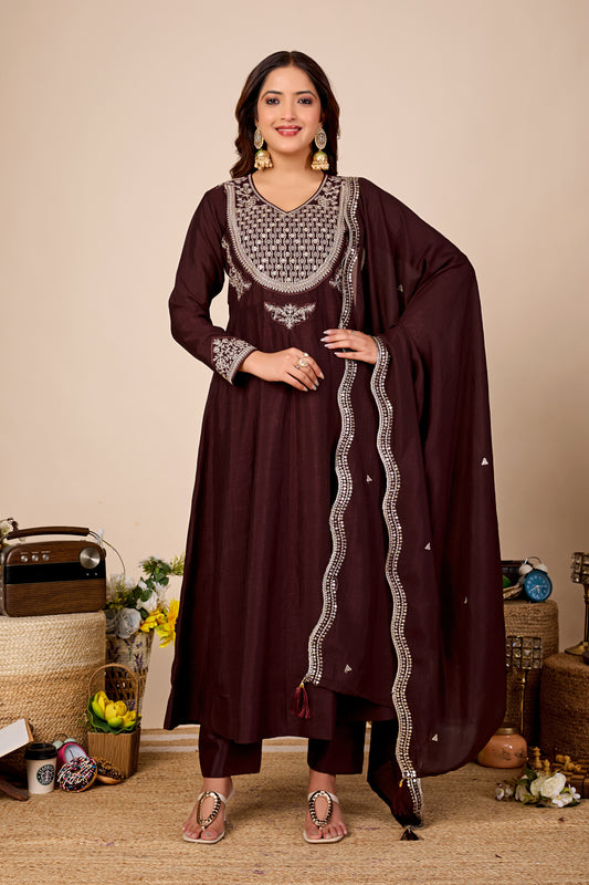 Shagun Embroidered Pure Cotton Anarkali Kurta Set With Dupatta