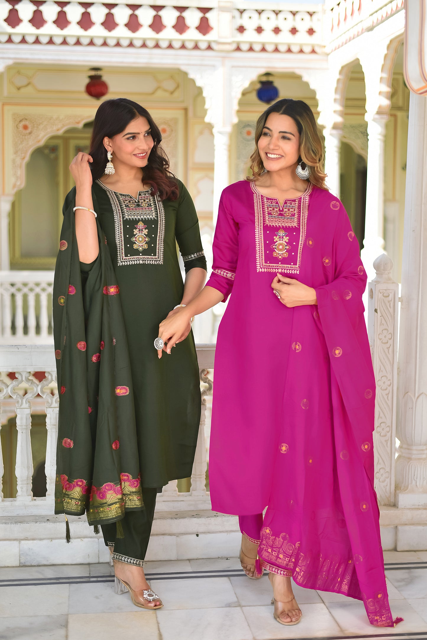 Yashika Floral Embroidered Zari Pure Silk Kurta with Trousers & Dupatta