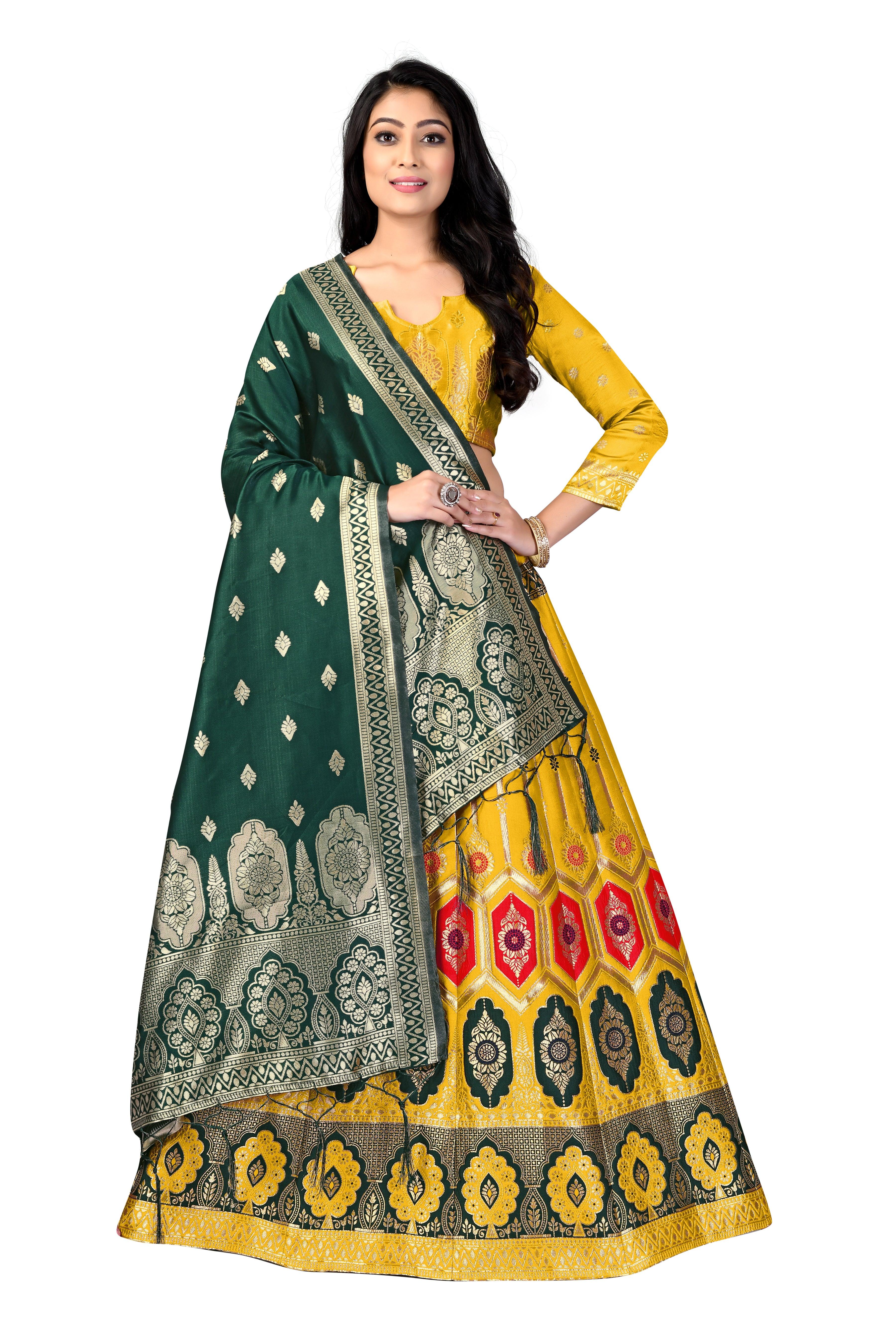 Graceful Grandeur: Banarasi Lehenga Choli Set with Veil - Decize Clothing