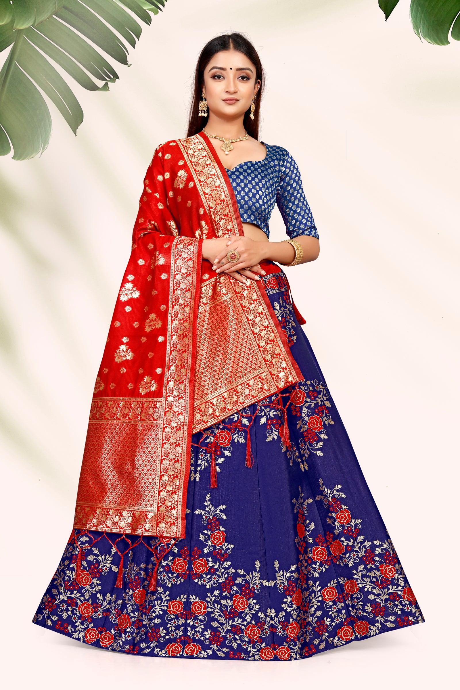 Opulent Opulence: Banarasi Lehenga Choli Set with Dupatta - Decize Clothing