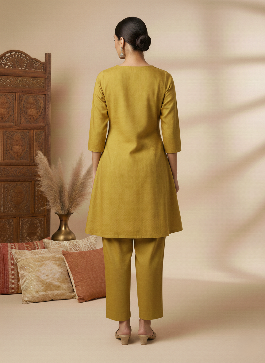 Sun Flower Pure Cotton Applique Embroidered Co-ord Set