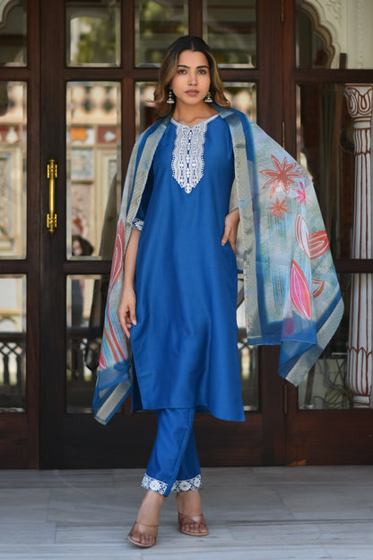 Velour Charm Embroidered Kurta Set with Dupatta
