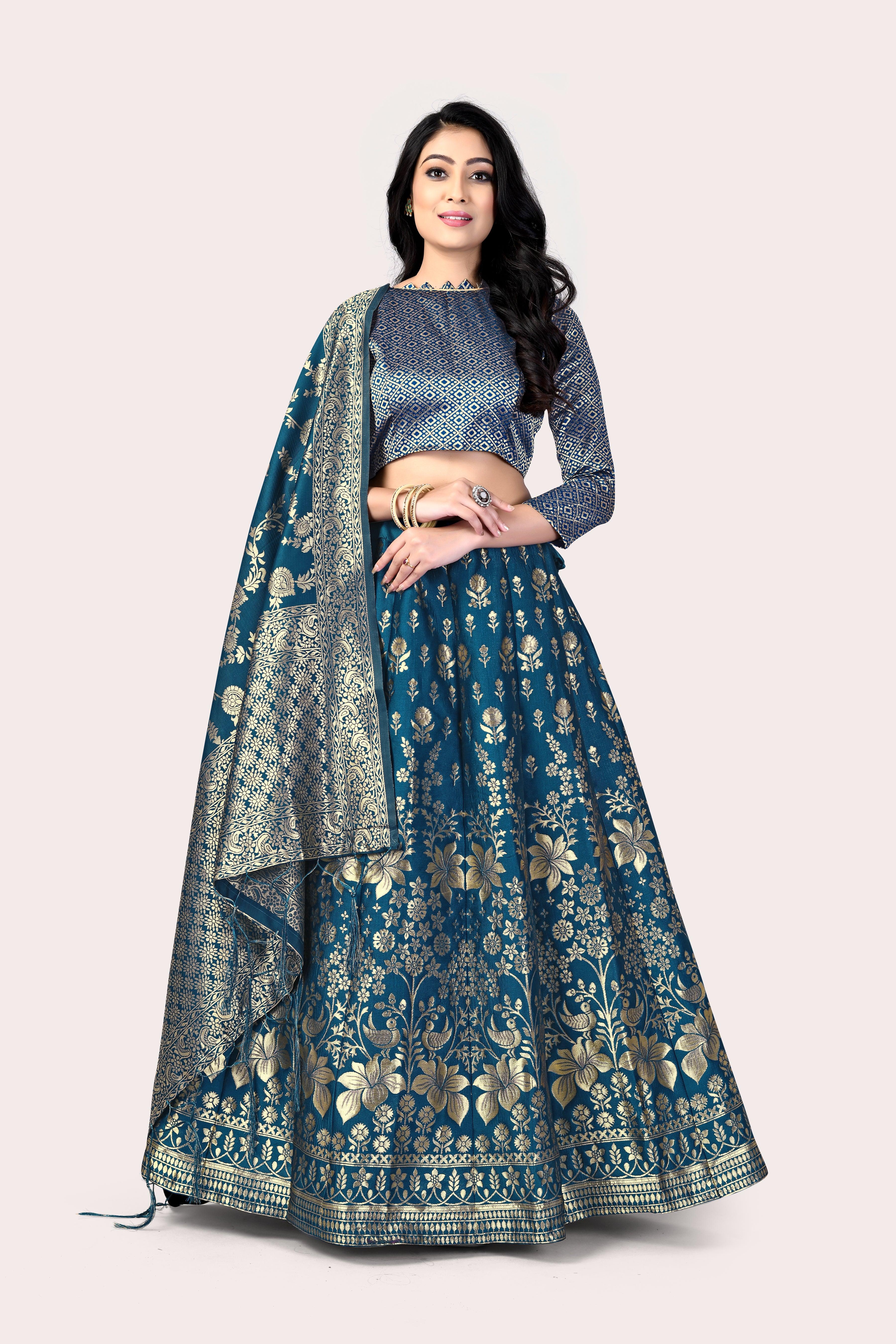 Majestic Masterpiece: Banarasi Lehenga Choli with Dupatta - Decize Clothing