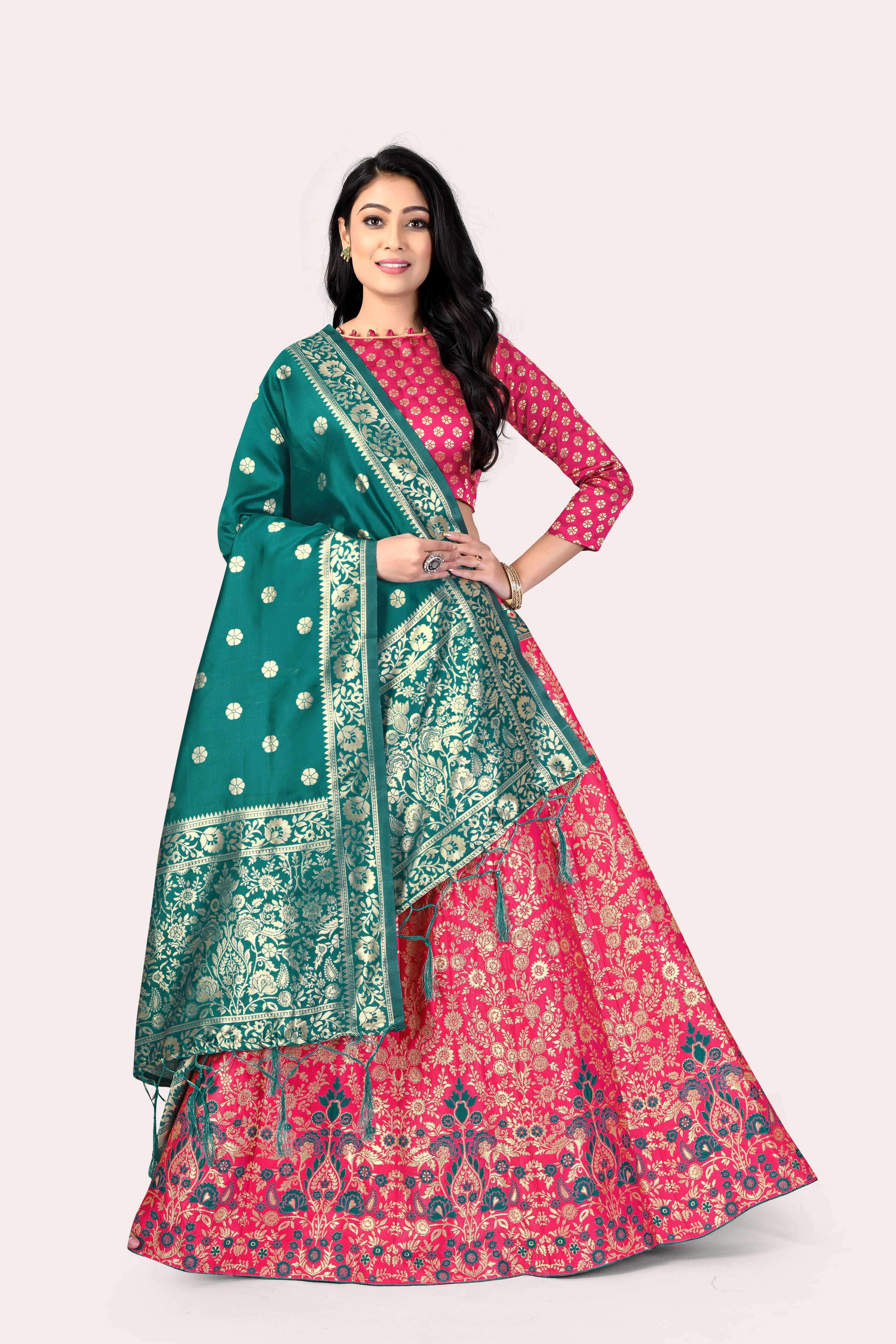 Regal Splendor: Banarasi Lehenga Choli and Dupatta Combo - Decize Clothing