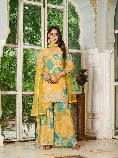 Aurelia Embroidered Printed Sharara Set with Dupatta