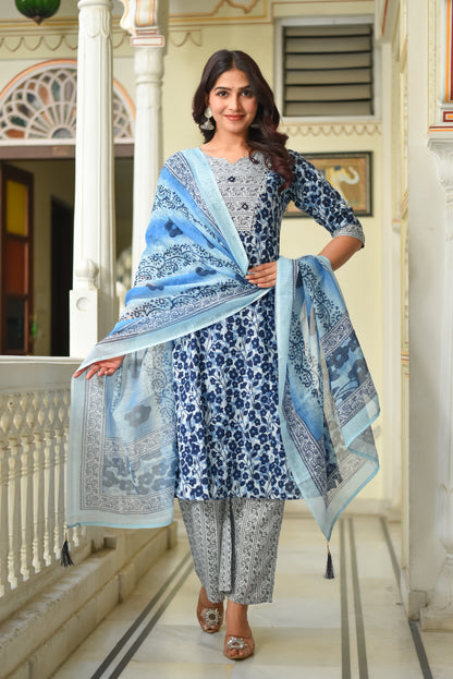 OCEAN LEAF COTTON KURTA SET WITH DUPATTA
