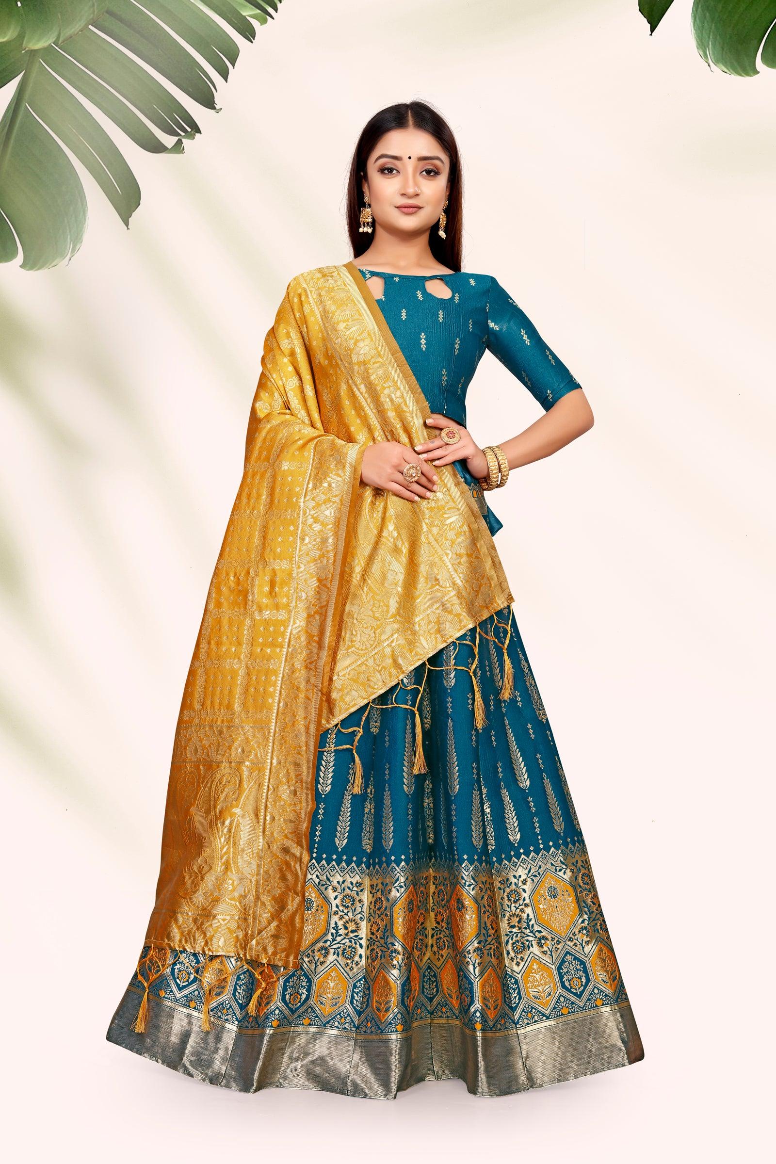 Regal Radiance: Banarasi Lehenga Choli Ensemble with Dupatta - Decize Clothing