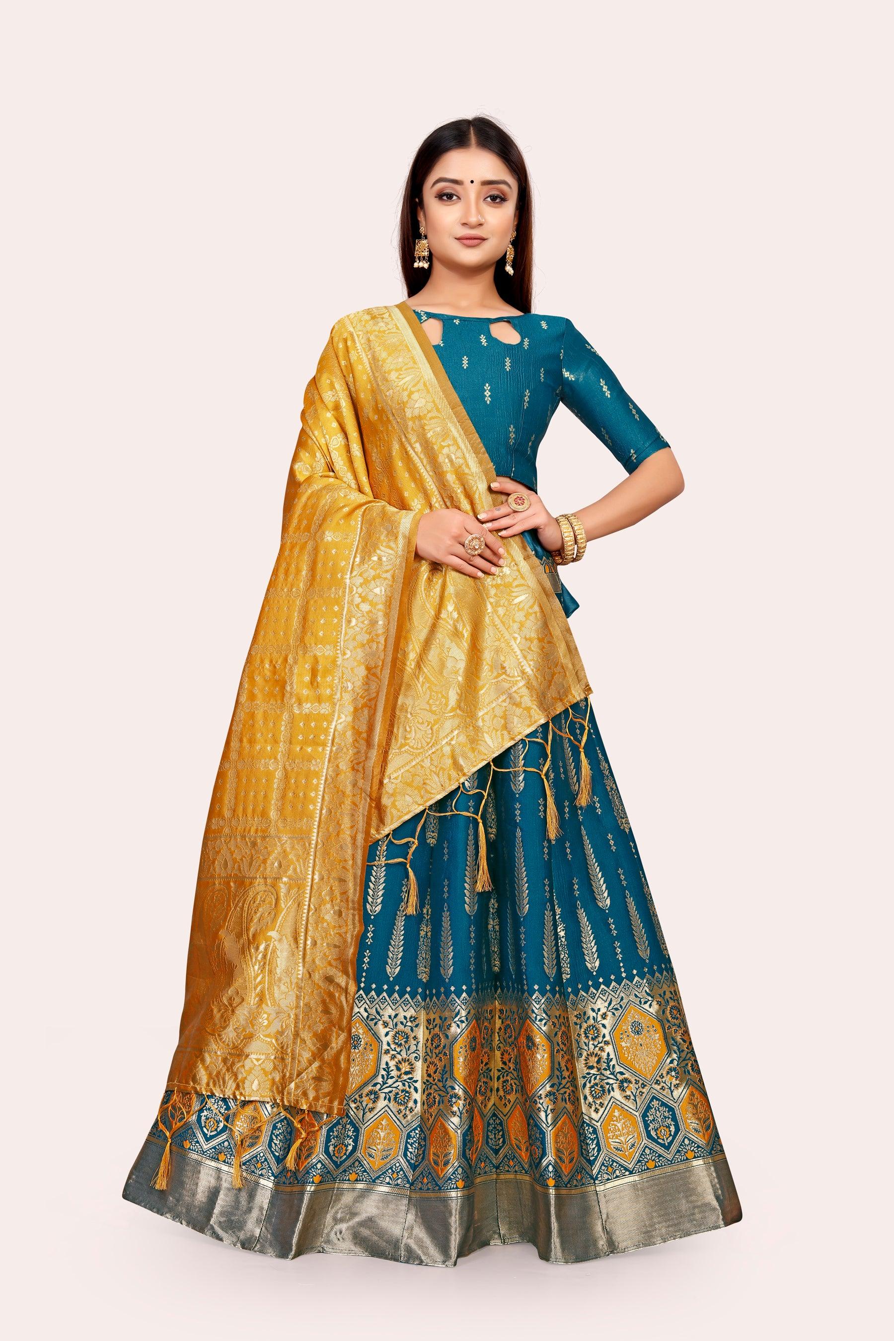 Regal Radiance: Banarasi Lehenga Choli Ensemble with Dupatta - Decize Clothing