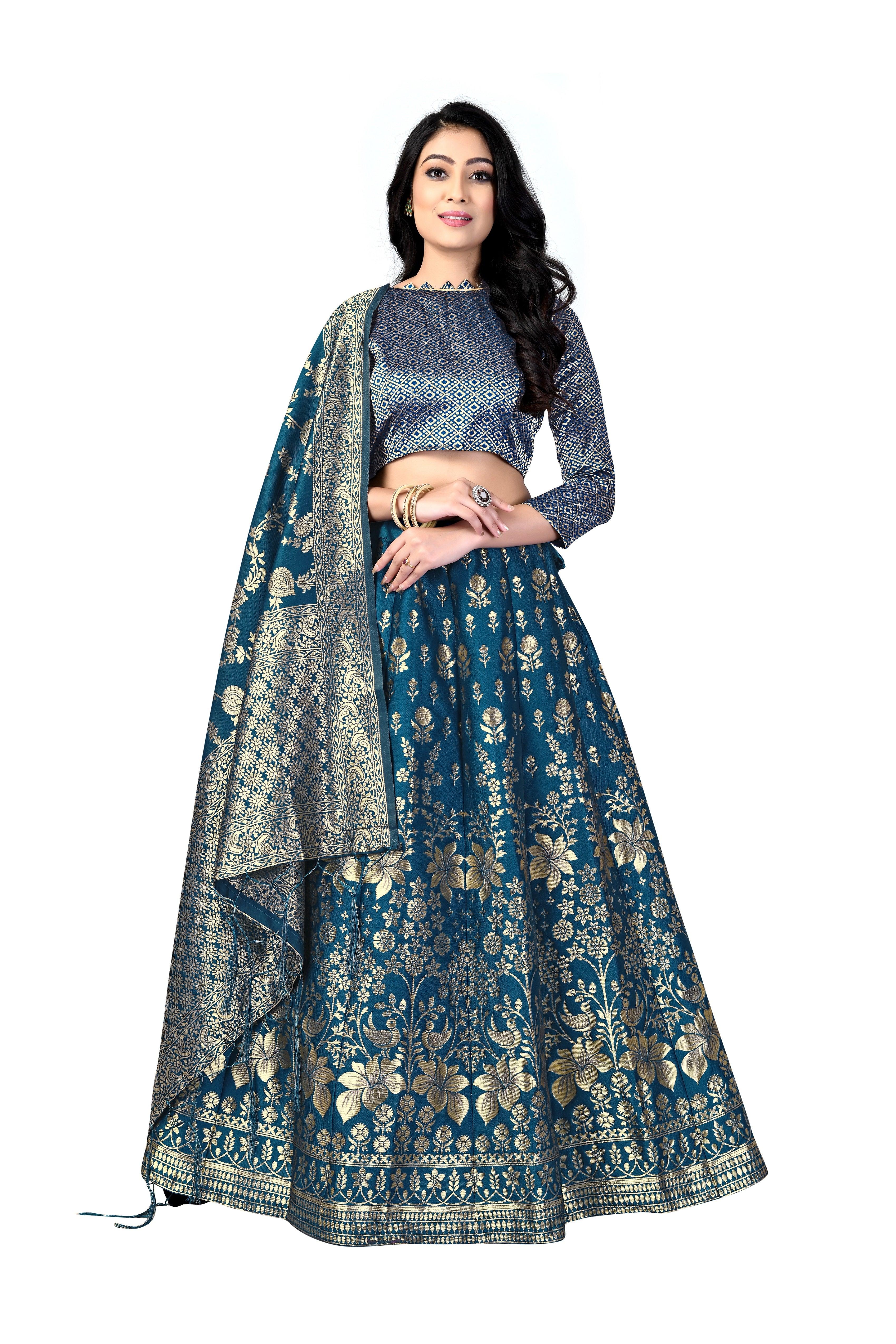 Majestic Masterpiece: Banarasi Lehenga Choli with Dupatta - Decize Clothing