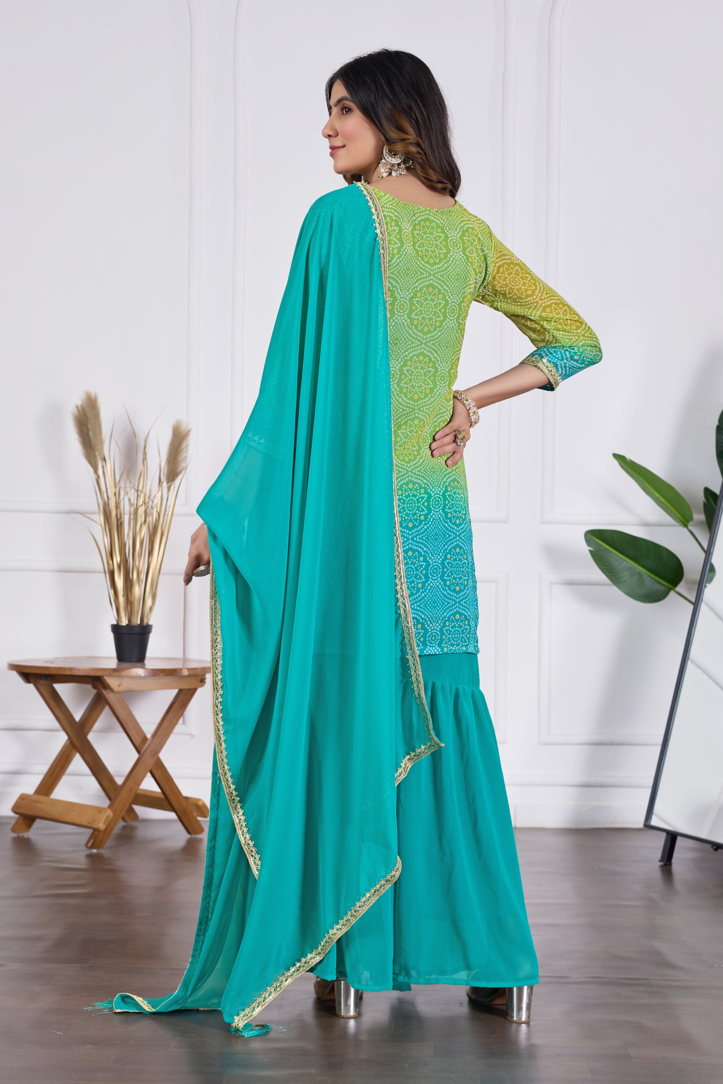 Bandhani Embroidered Printed Sharara Set with Dupatta