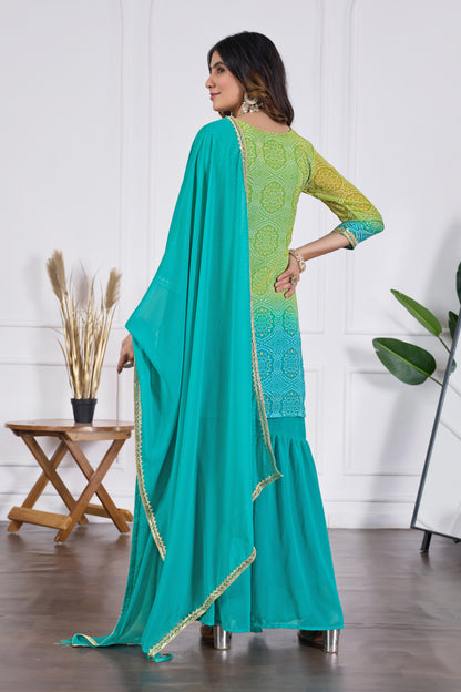 Bandhani Embroidered Printed Sharara Set with Dupatta