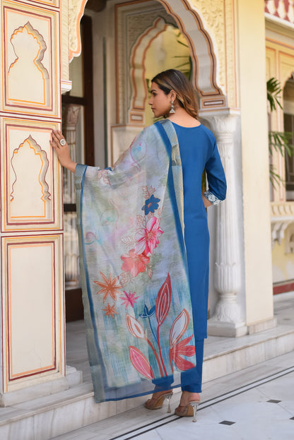 Velour Charm Embroidered Kurta Set with Dupatta