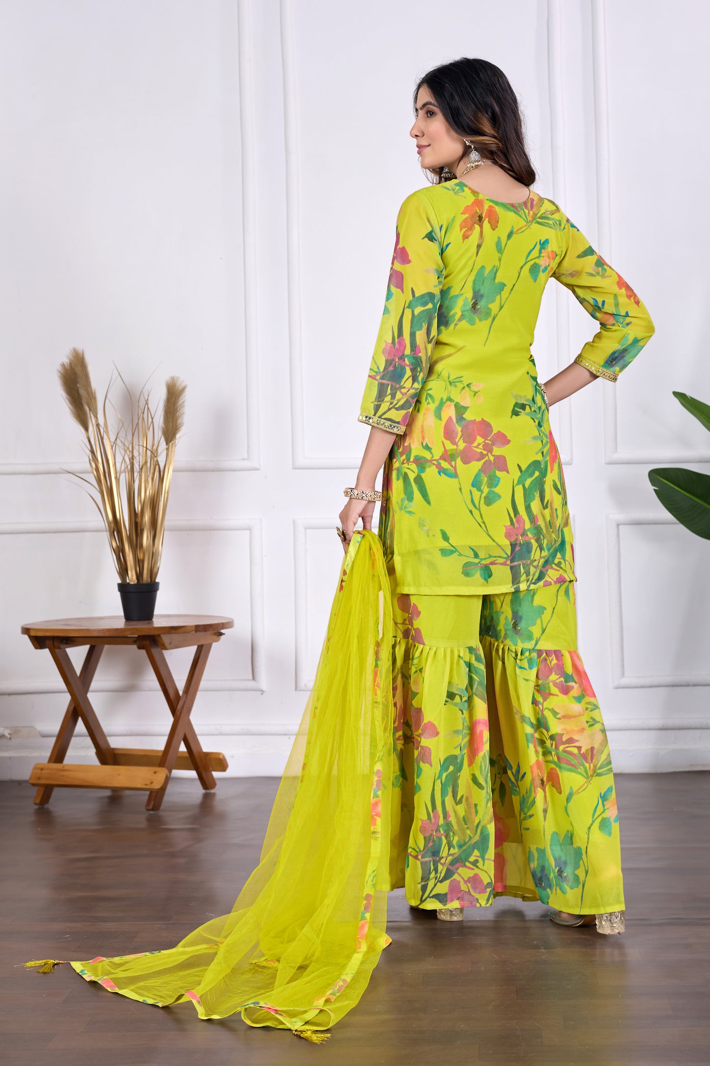 Palak Embroidered Printed Sharara Set with Dupatta