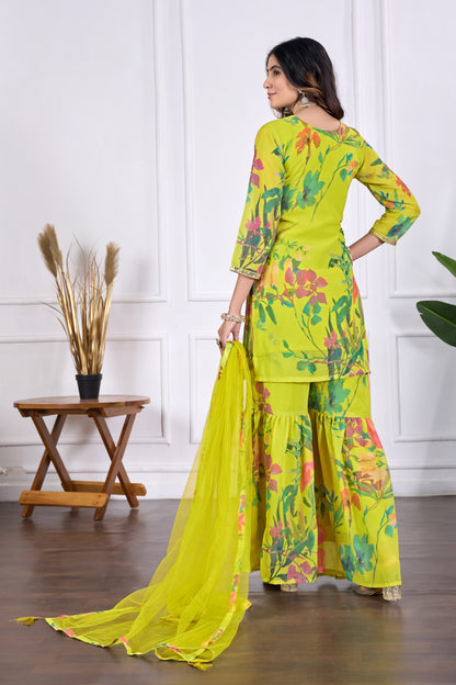 Palak Embroidered Printed Sharara Set with Dupatta