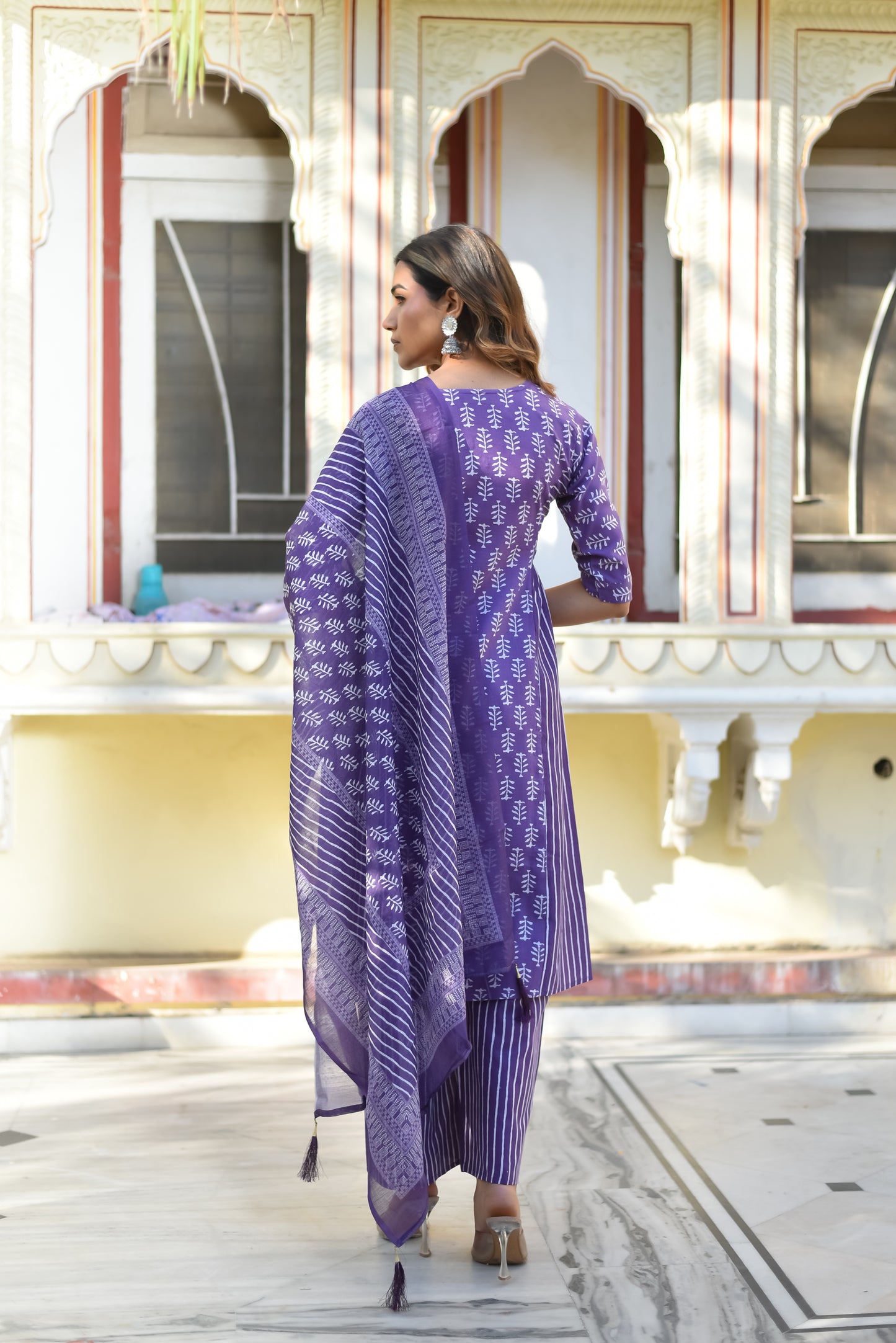 Purple Bloom Printed Cotton Kurta Set