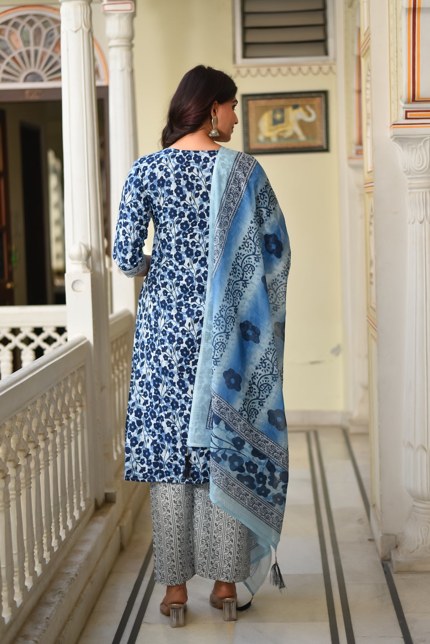 OCEAN LEAF COTTON KURTA SET WITH DUPATTA