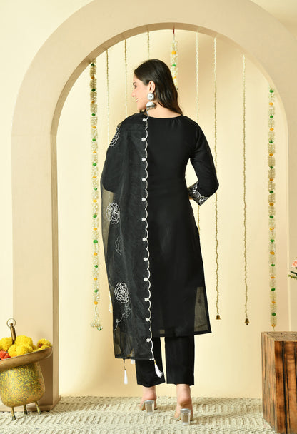 Gulab Embroidered Silk Kurta with Trouser & Dupatta