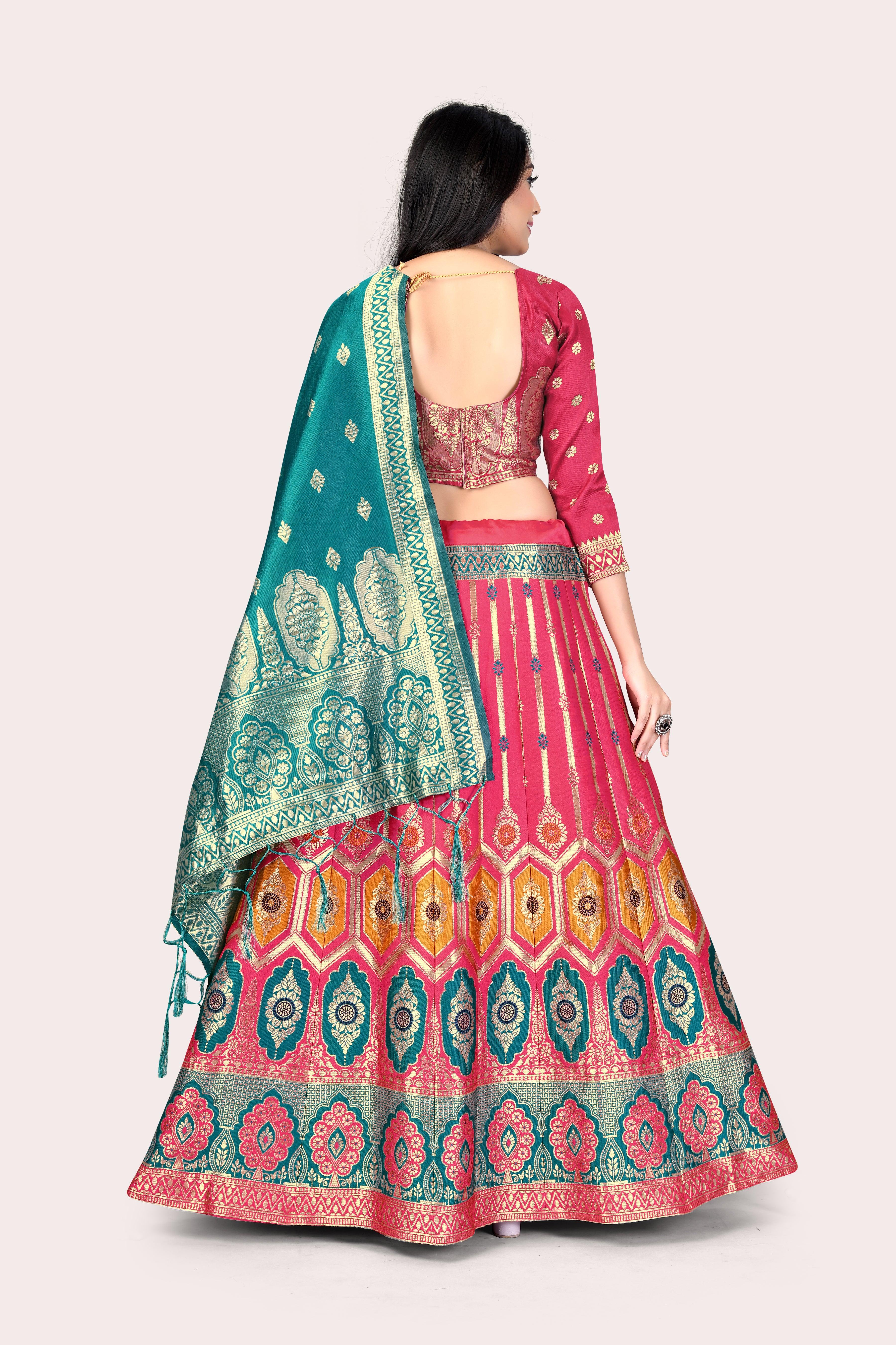 Graceful Grandeur: Banarasi Lehenga Choli Set with Veil - Decize Clothing