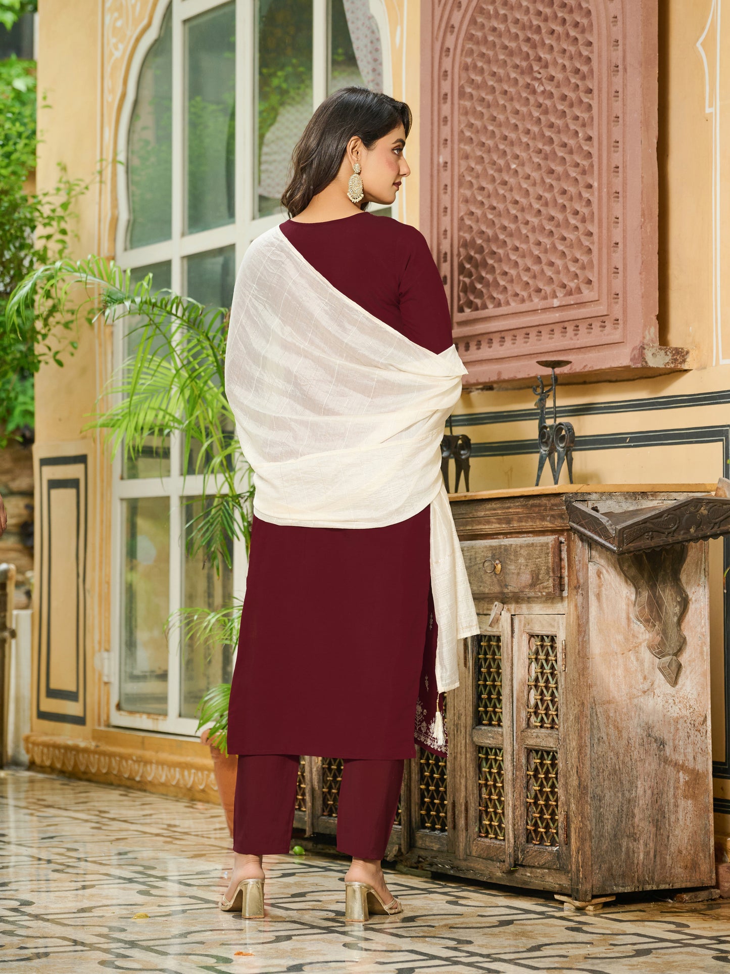 Tanvi Silk Blend Embroidered Kurta Set with Trousers and dupatta