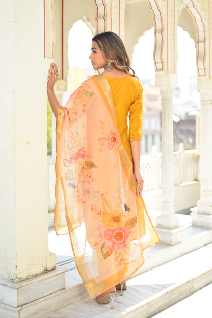 Prisha Motifs Embroidered Silk Kurta with Trouser & Dupatta