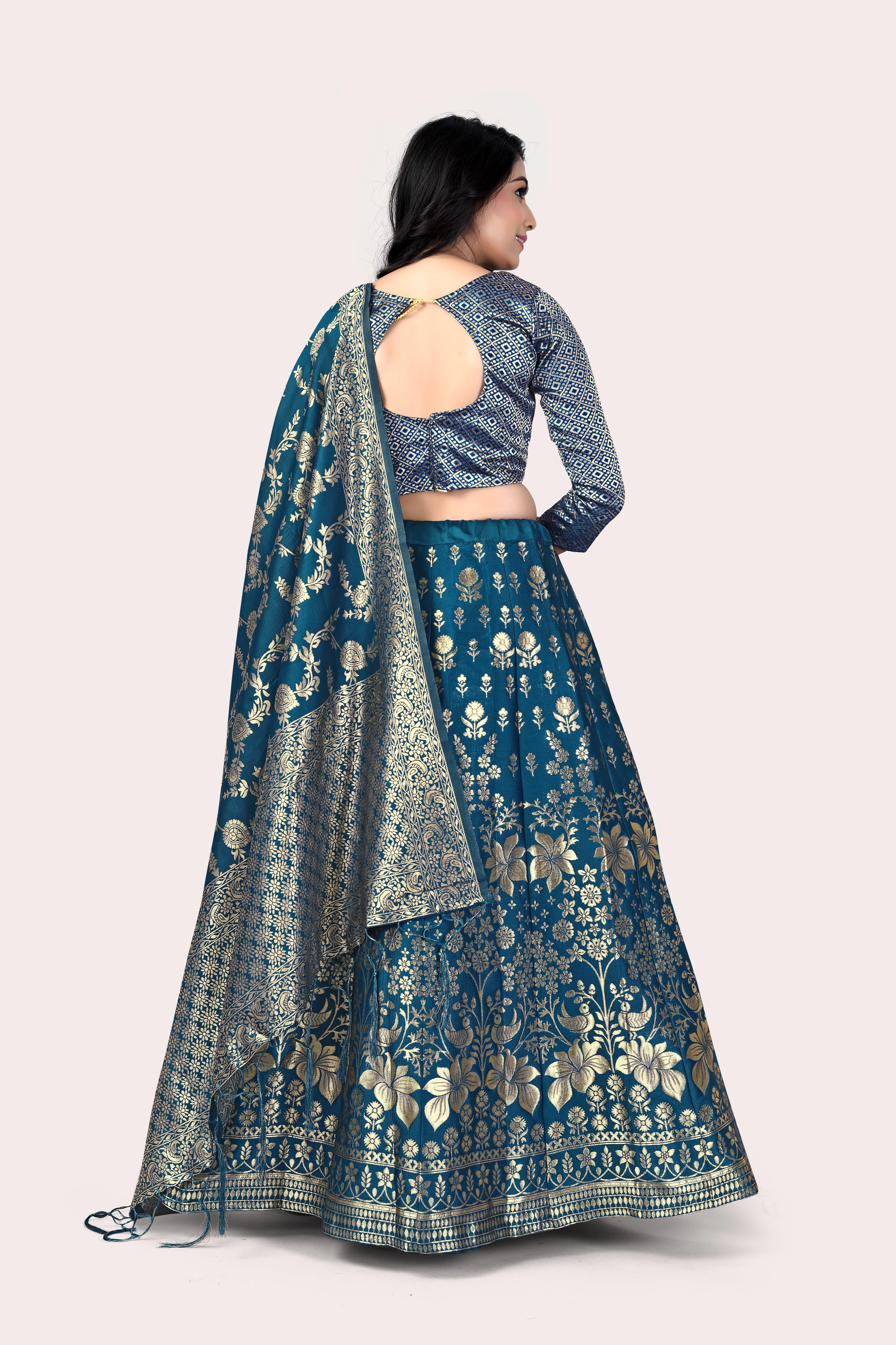 Majestic Masterpiece: Banarasi Lehenga Choli with Dupatta - Decize Clothing