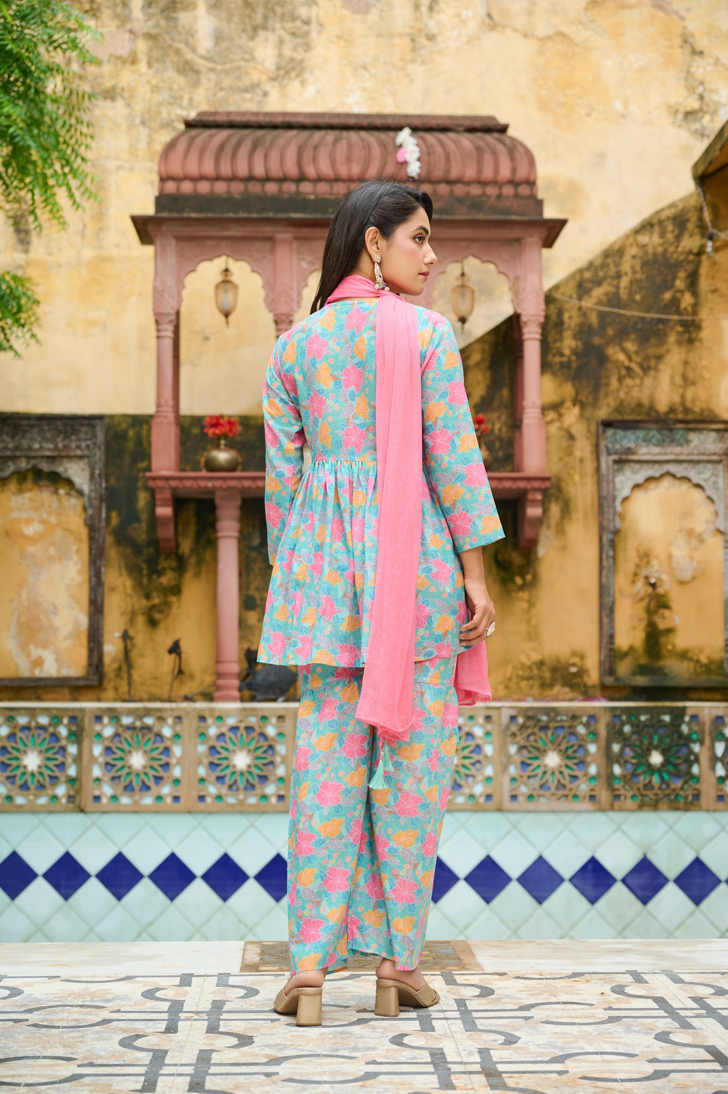 Kudi Botanical Print Cotton Kurta Set with Dupatta