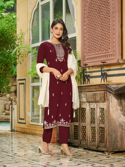 Tanvi Silk Blend Embroidered Kurta Set with Trousers and dupatta