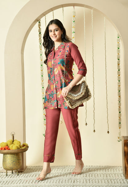 Autumn Silk Embroidered Co-ord Set