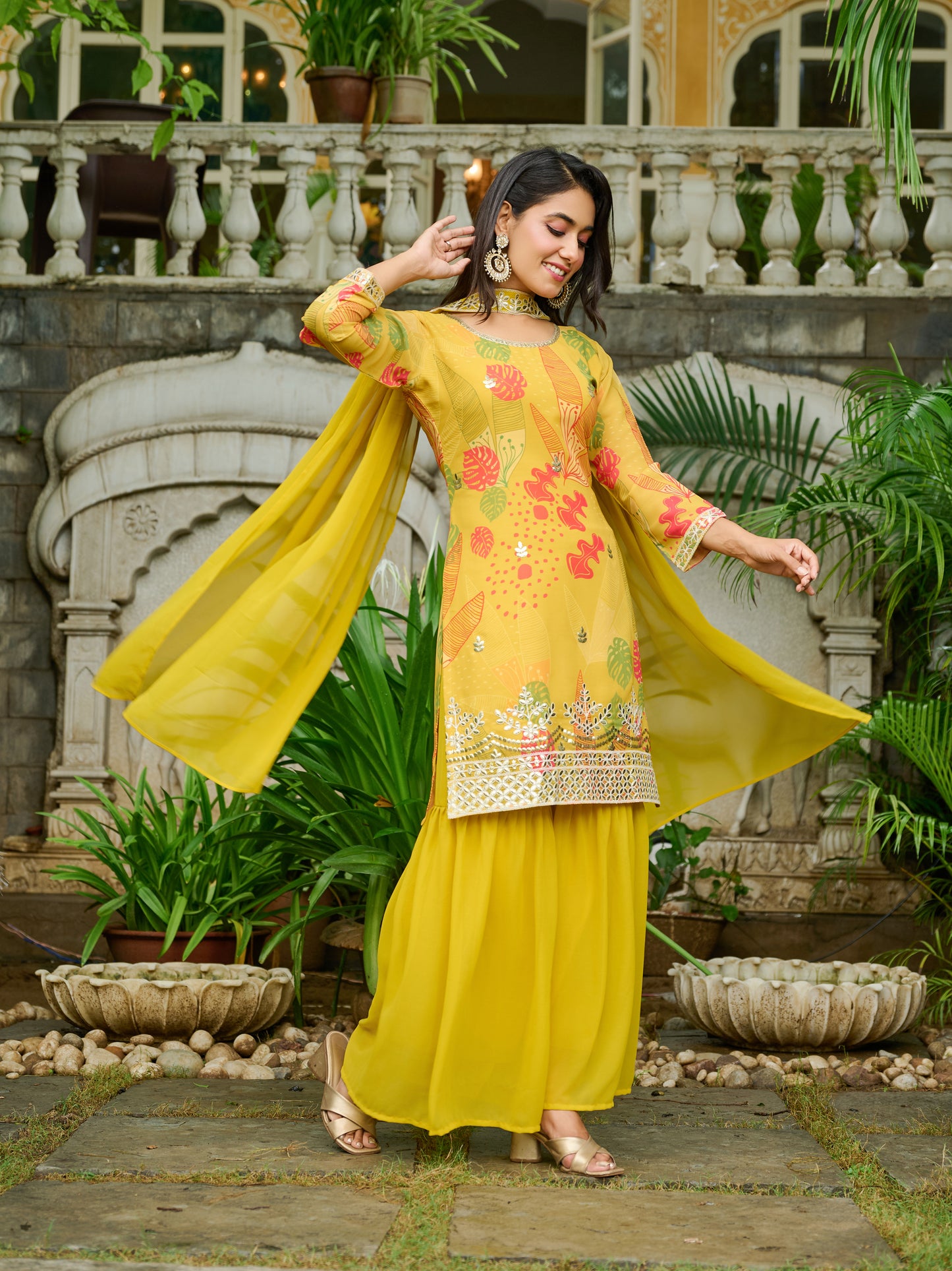 Svara Embroidered Printed Sharara Set with Dupatta