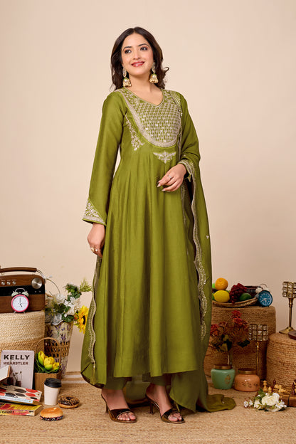 Shagun Embroidered Pure Cotton Anarkali Kurta Set With Dupatta