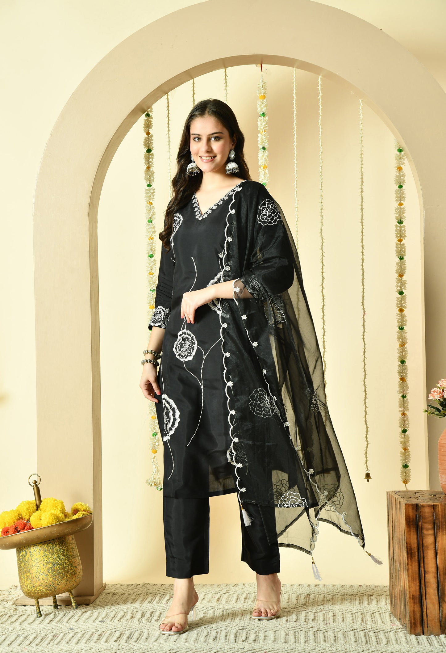 Gulab Embroidered Silk Kurta with Trouser & Dupatta