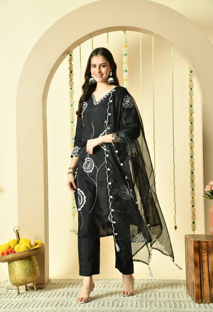 Gulab Embroidered Silk Kurta with Trouser & Dupatta