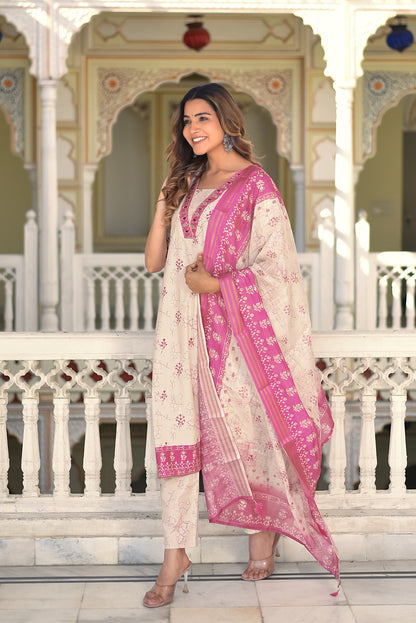 Aarunya Bloom Cotton Kurta Set with Dupatta