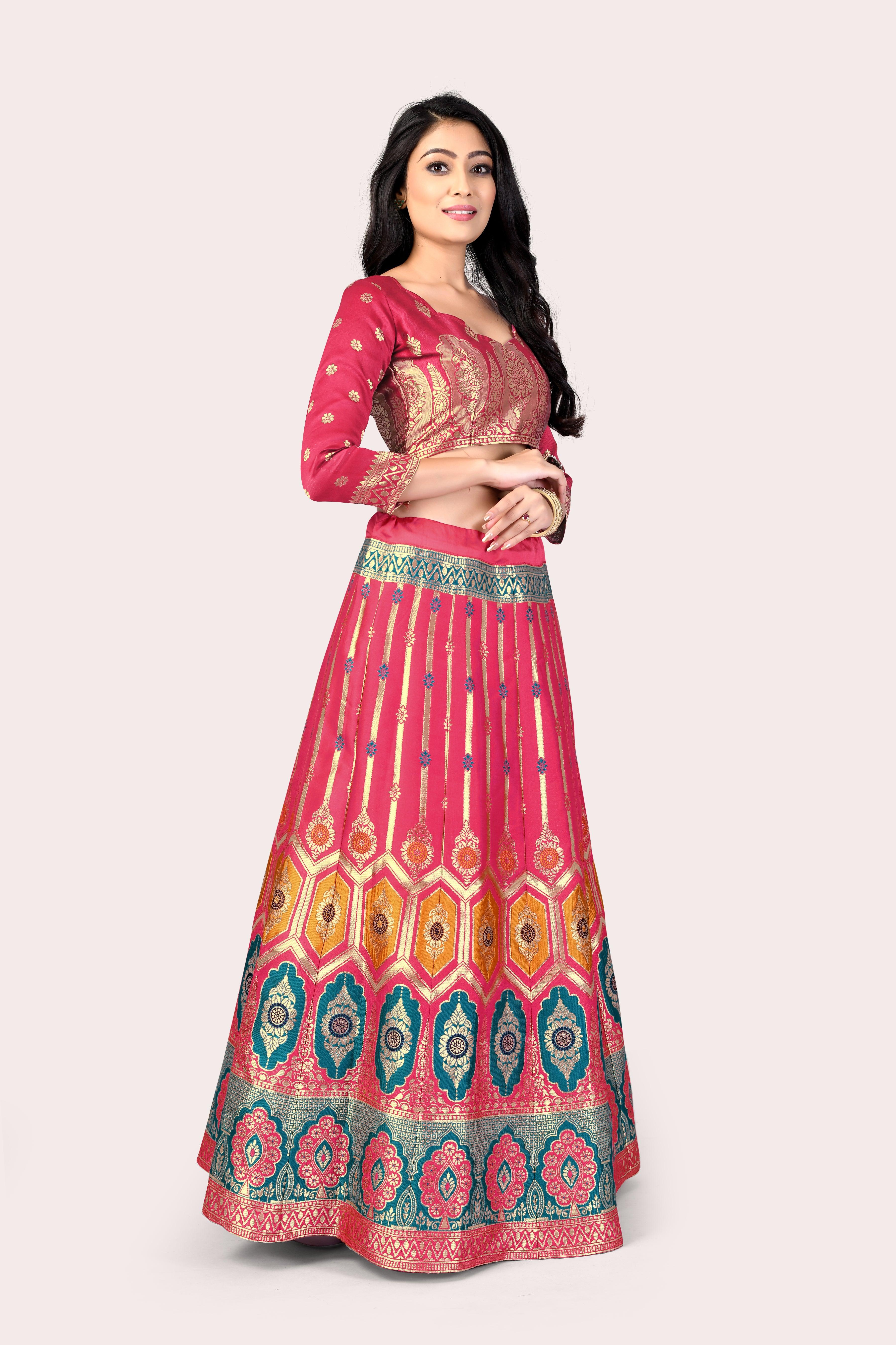 Graceful Grandeur: Banarasi Lehenga Choli Set with Veil - Decize Clothing