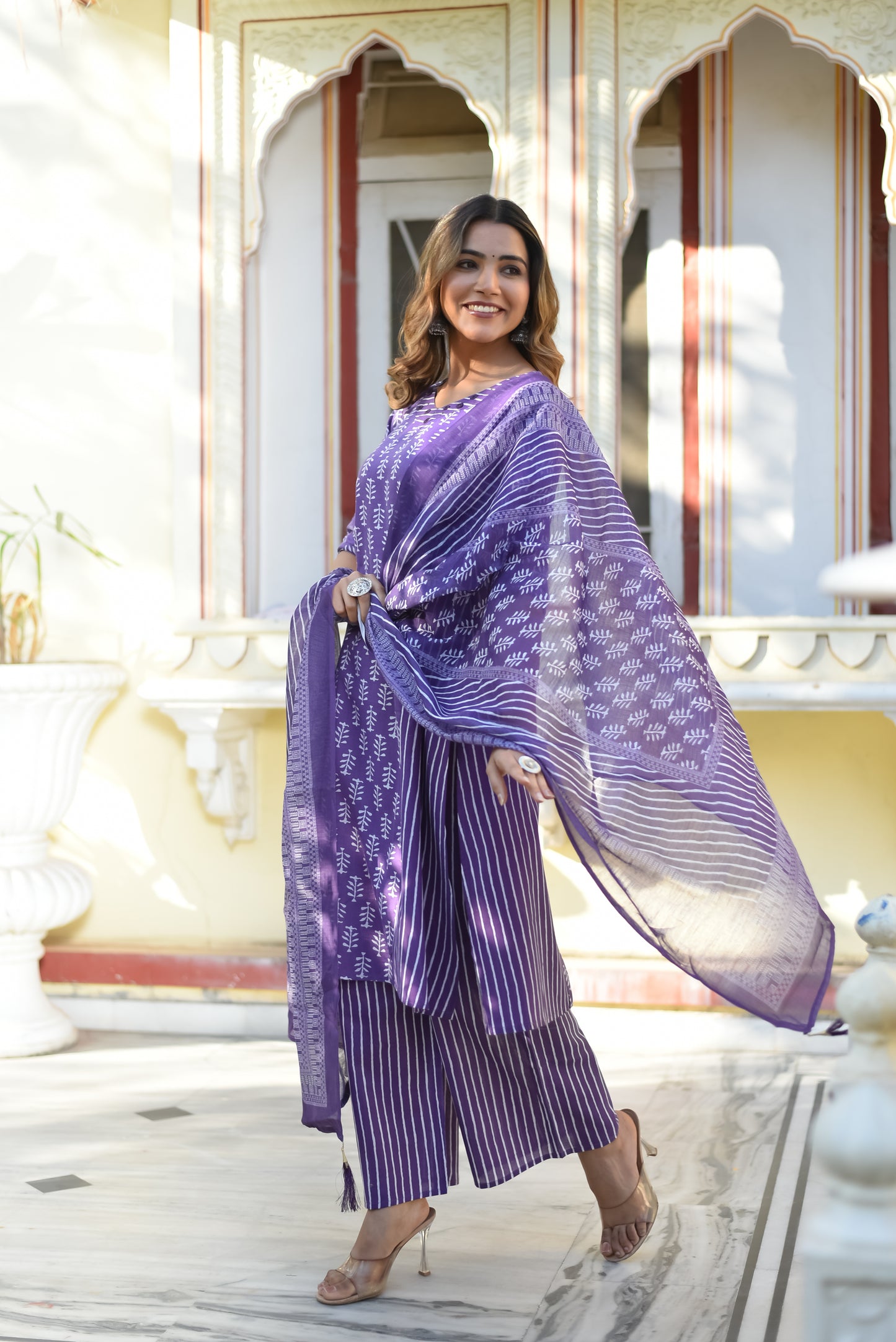 Purple Bloom Printed Cotton Kurta Set