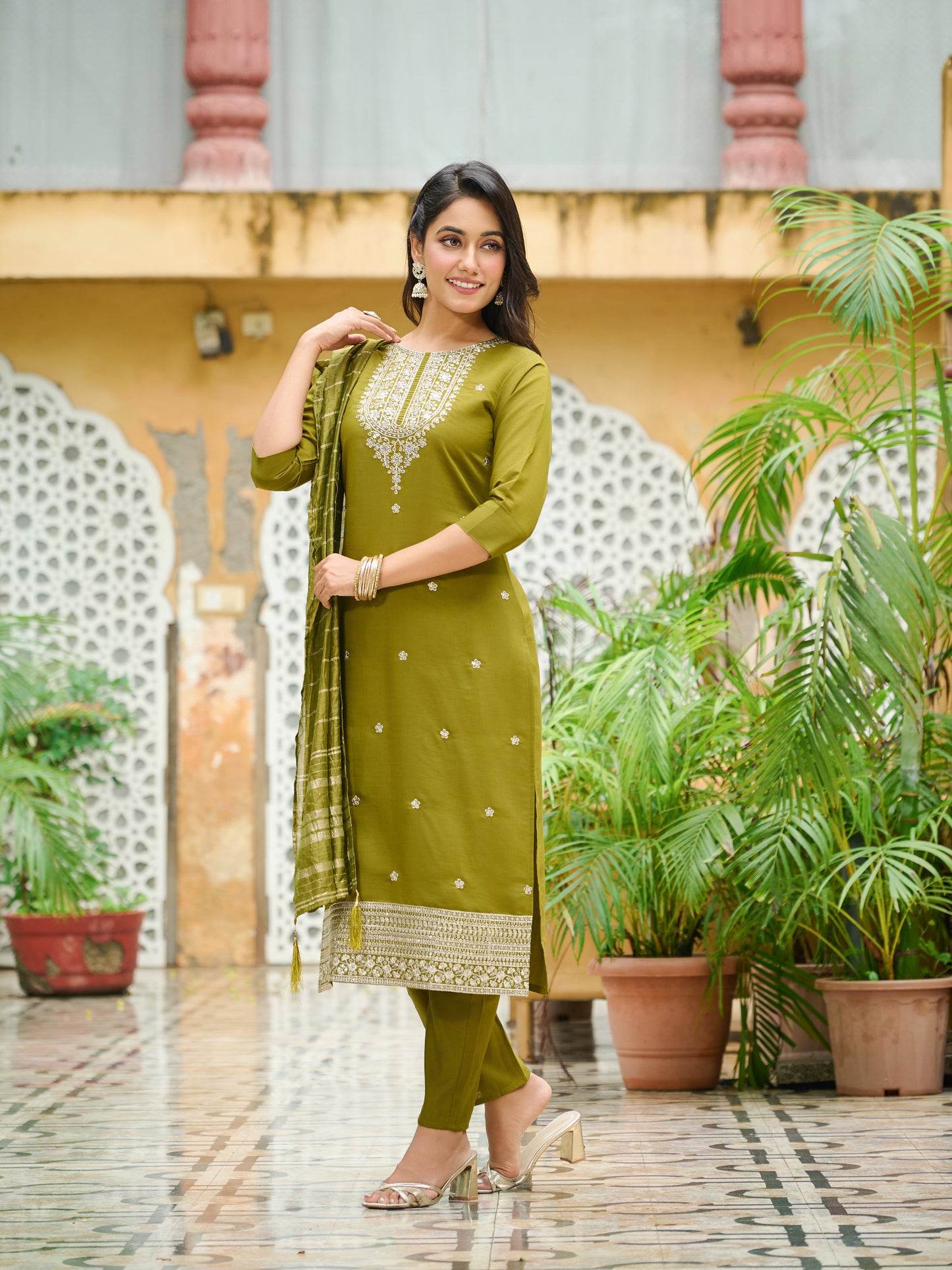 Parnika Silk Blend Embroidered Kurta Set with Dupatta