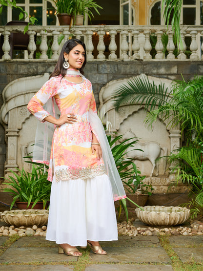 Sadgi Embroidered Printed Sharara Set with Dupatta