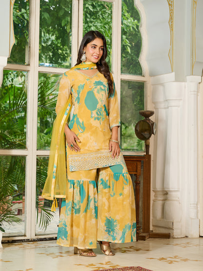 Aurelia Embroidered Printed Sharara Set with Dupatta