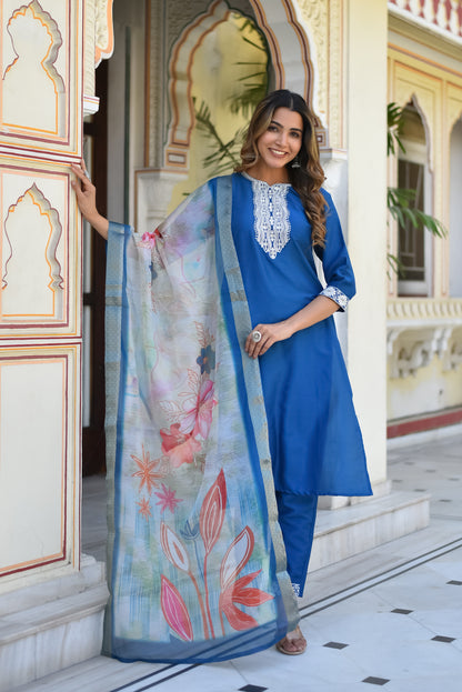 Velour Charm Embroidered Kurta Set with Dupatta