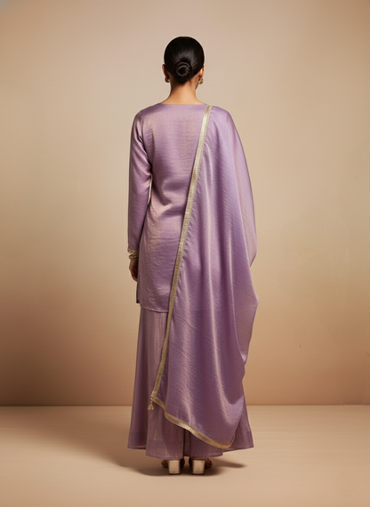 Mirror Work Embroidered Kurti with Dupatta & Plazo