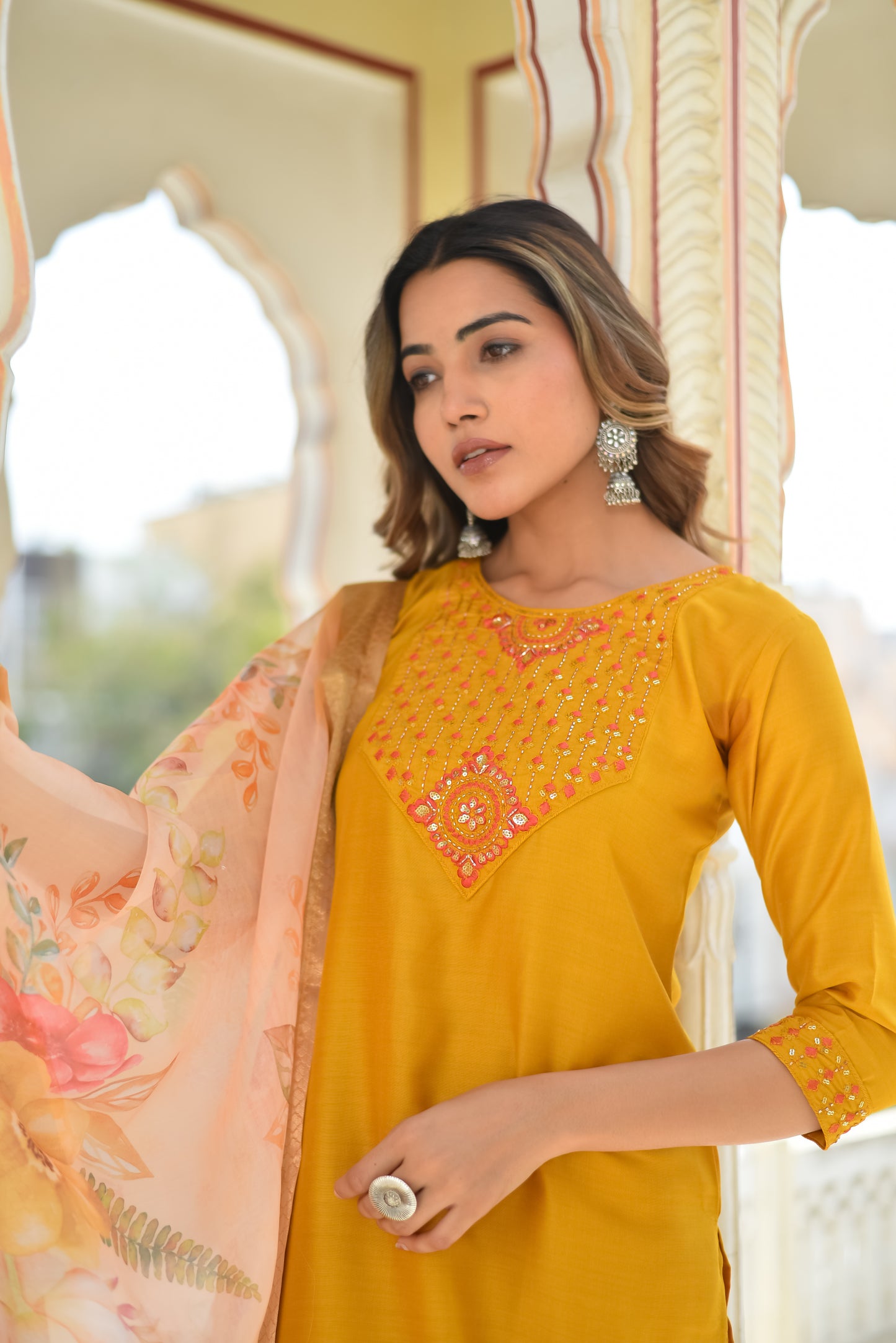 Prisha Motifs Embroidered Silk Kurta with Trouser & Dupatta