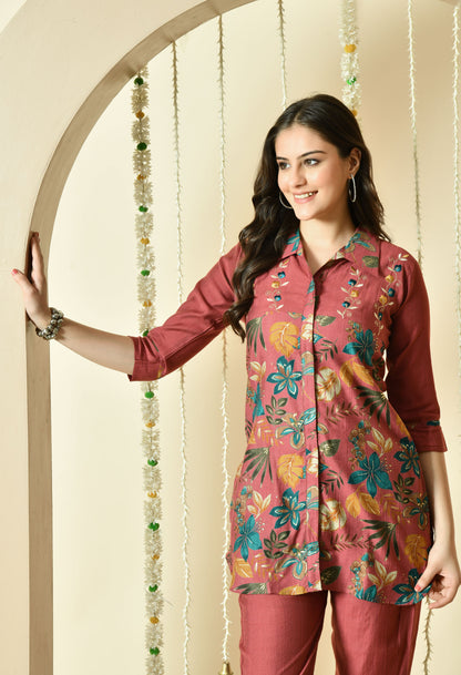 Autumn Silk Embroidered Co-ord Set