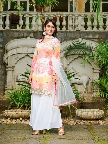 Sadgi Embroidered Printed Sharara Set with Dupatta