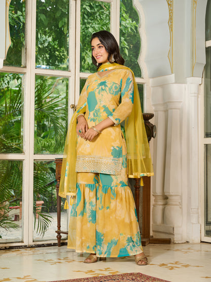Aurelia Embroidered Printed Sharara Set with Dupatta